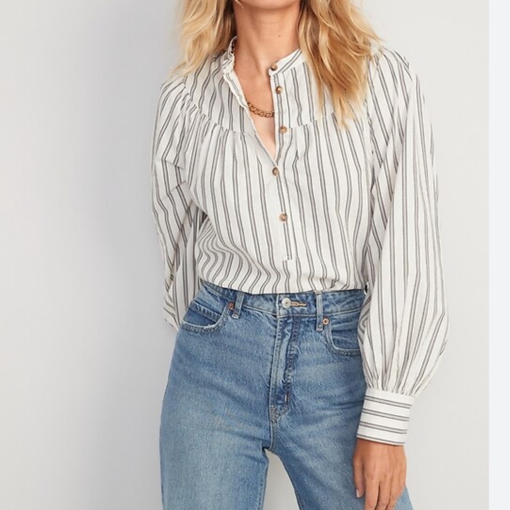 Old Navy Puff-Sleeve Striped Henley Shirt